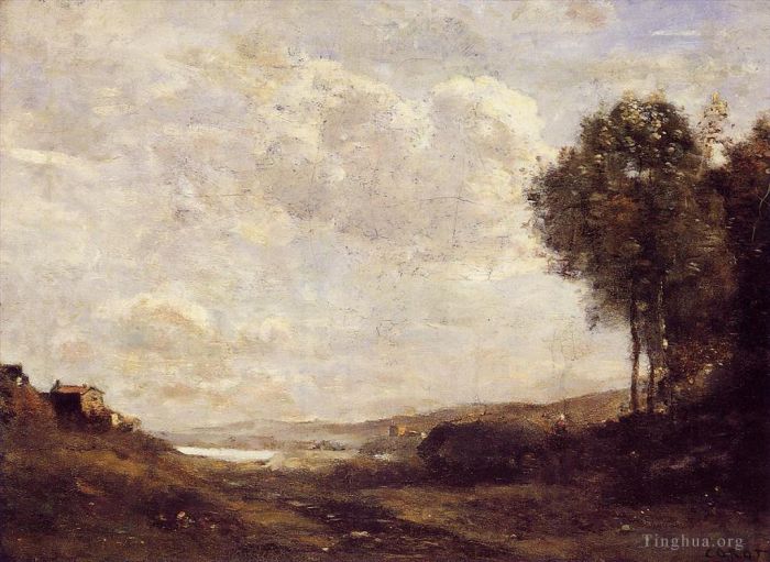 Jean-Baptiste-Camille Corot Oil Painting - Landscape by the Lake