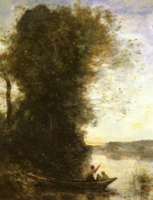 Artist Jean-Baptiste-Camille Corot's Work - Le Batelier Quittant La Rive Avec Une Femme Et Une Femme