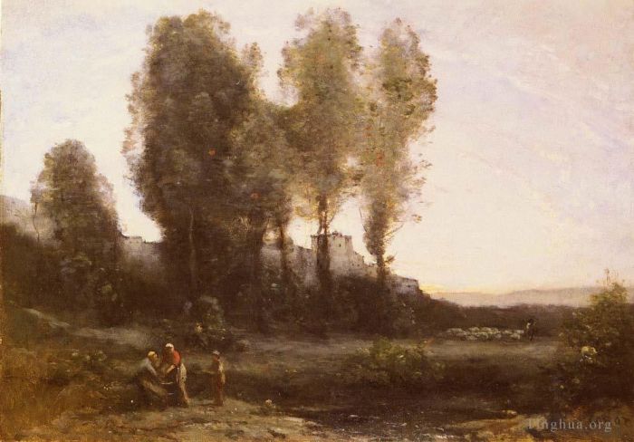 Jean-Baptiste-Camille Corot Oil Painting - Le Monastere Derriere Les Arbres