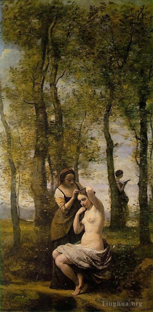 Jean-Baptiste-Camille Corot Oil Painting - Le Toilette aka Landscape with Figures