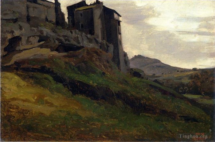 Jean-Baptiste-Camille Corot Oil Painting - Marino Large Buildings on the Rocks