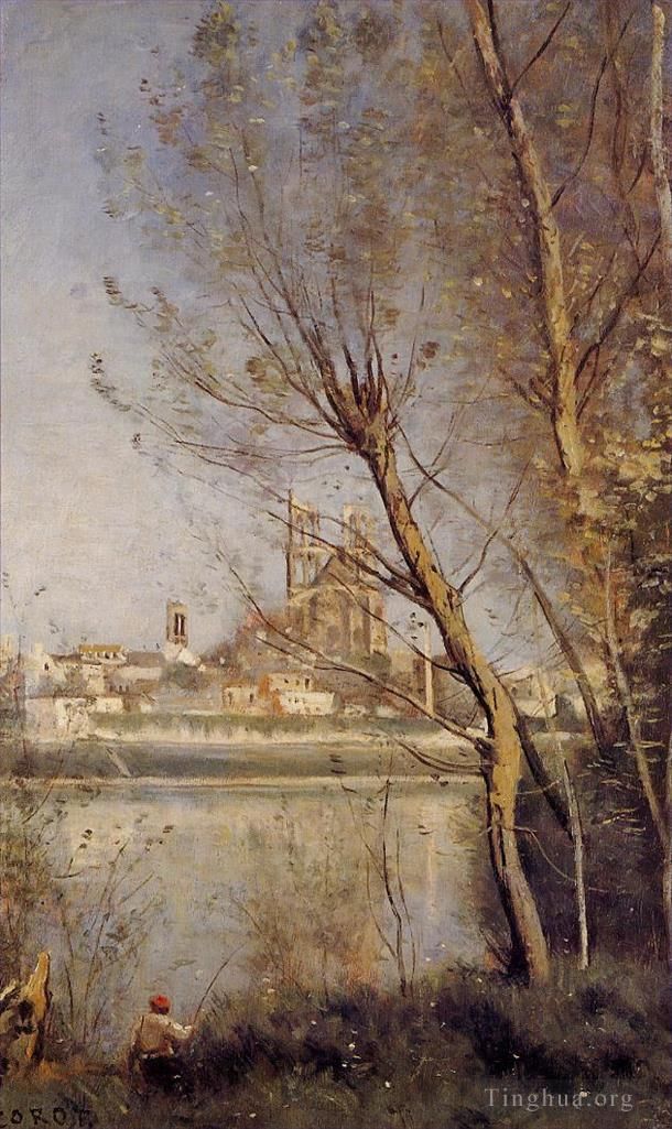 Jean-Baptiste-Camille Corot Oil Painting - Nantes the Cathedral and the City Seen throuth the Trees
