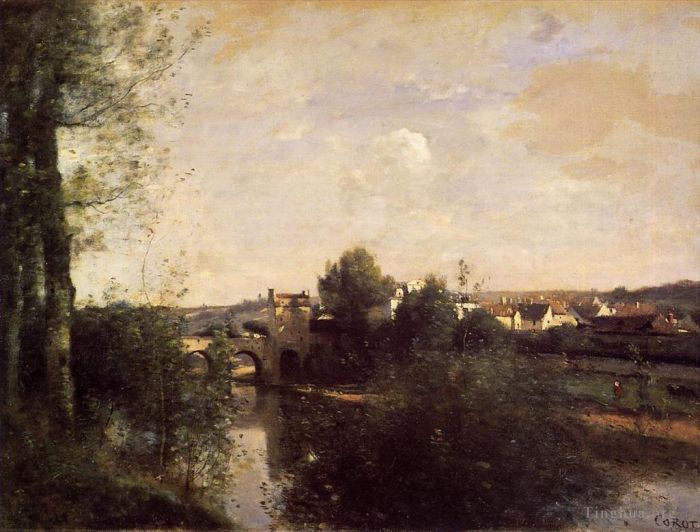 Jean-Baptiste-Camille Corot Oil Painting - Old Bridge at Limay on the Seine