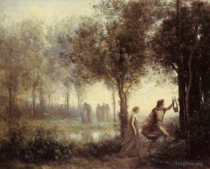 Jean-Baptiste-Camille Corot Oil Painting - Orpheus Leading Eurydice from the Underworld