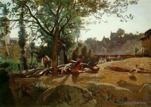 Artist Jean-Baptiste-Camille Corot's Work - Peasants under the Trees at Dawn Morvan