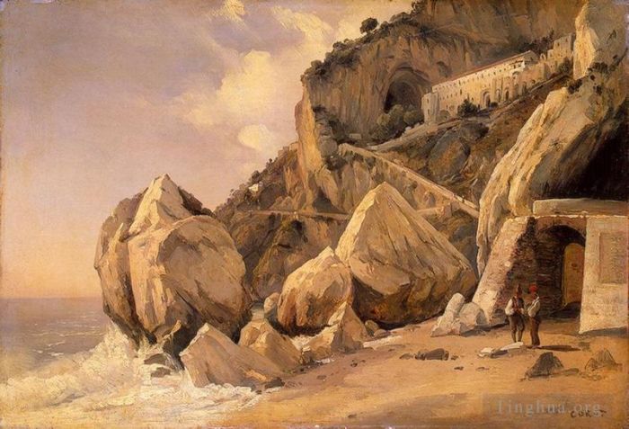 Jean-Baptiste-Camille Corot Oil Painting - Rocks in Amalfi