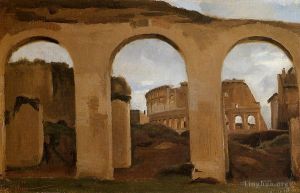 Artist Jean-Baptiste-Camille Corot's Work - Rome The Coliseum Seen through Arches of the Basilica of Constantine