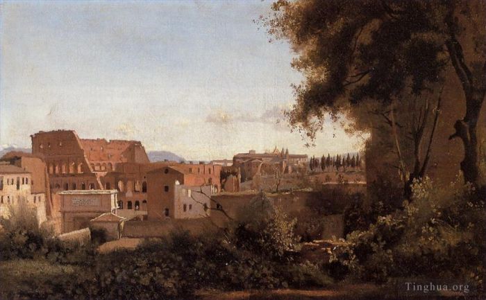 Jean-Baptiste-Camille Corot Oil Painting - Rome View from the Farnese Gardens Noon aka Study of the Coliseum