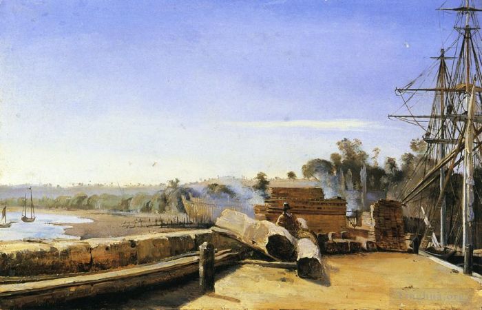 Jean-Baptiste-Camille Corot Oil Painting - Shipyard in Honfleur