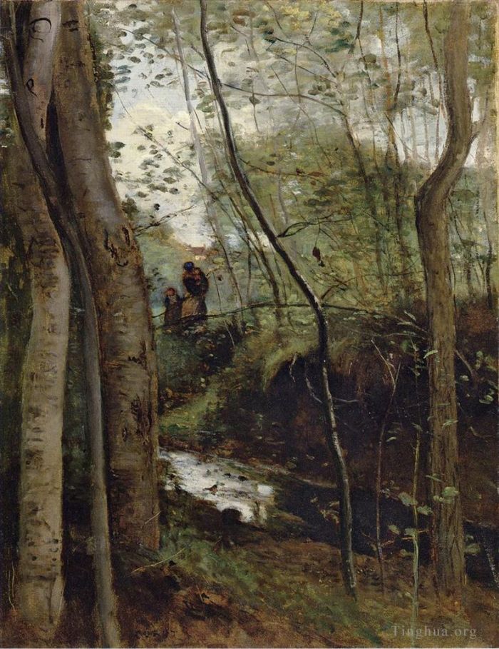 Jean-Baptiste-Camille Corot Oil Painting - Stream in the Woods aka Un ruisseau sous bois