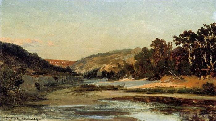 Jean-Baptiste-Camille Corot Oil Painting - The Aqueduct in the Valley