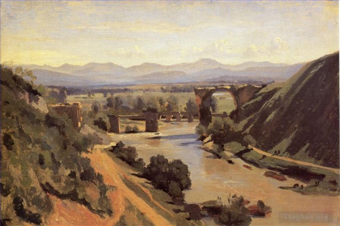 Jean-Baptiste-Camille Corot Oil Painting - The Augustan Bridge at Narni