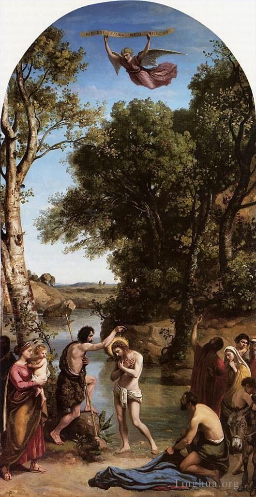 Jean-Baptiste-Camille Corot Oil Painting - The Baptism of Christ