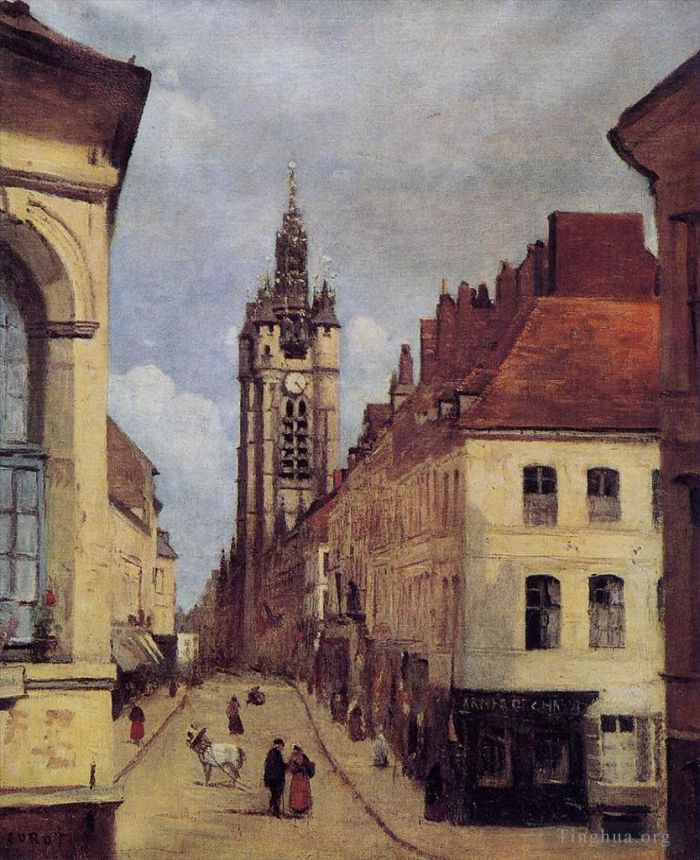 Jean-Baptiste-Camille Corot Oil Painting - The Belfry of Douai