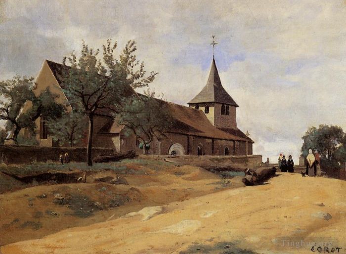 Jean-Baptiste-Camille Corot Oil Painting - The Church at Lormes