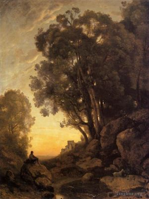 Artist Jean-Baptiste-Camille Corot's Work - The Italian Goatherd Evening