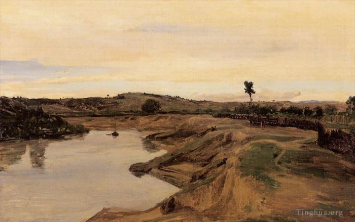 Jean-Baptiste-Camille Corot Oil Painting - The Poussin Promenade aka Roman Campagna