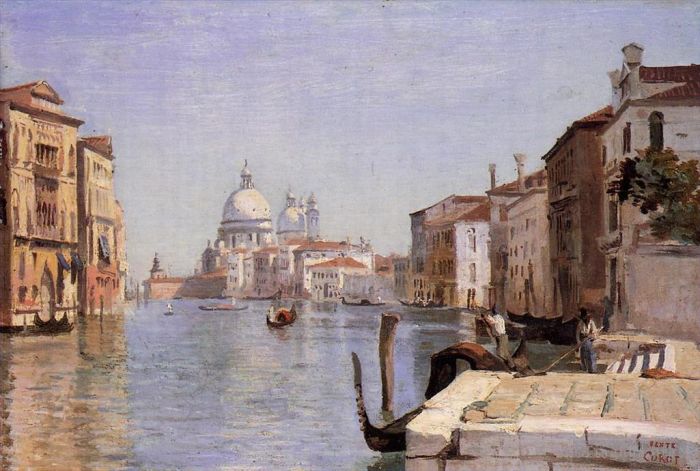 Jean-Baptiste-Camille Corot Oil Painting - Venice View of Campo della Carita from the Dome of the Salute