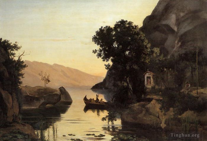 Jean-Baptiste-Camille Corot Oil Painting - View at Riva Italian Tyrol
