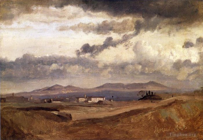 Jean-Baptiste-Camille Corot Oil Painting - View of the Roman Campagna