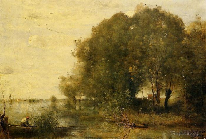 Jean-Baptiste-Camille Corot Oil Painting - Wooded Peninsula