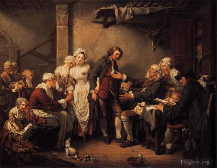 Jean-Baptiste Greuze Oil Painting - L Accordee de Village