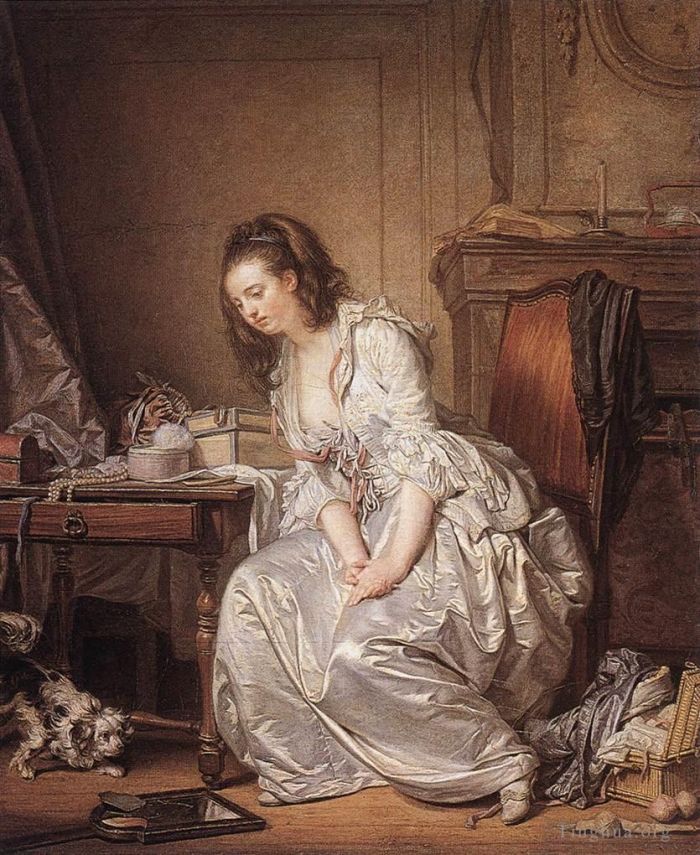 Jean-Baptiste Greuze Oil Painting - The Broken Mirror