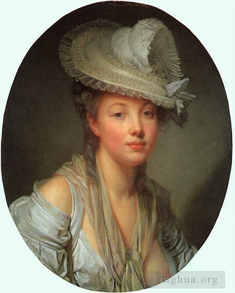 Jean-Baptiste Greuze Oil Painting - Young Woman in a White Hat