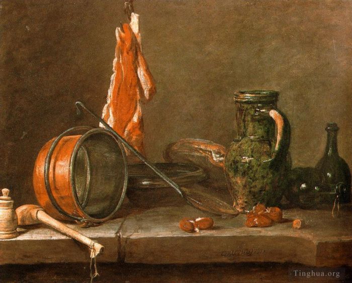 Jean-Baptiste-Simeon Chardin Oil Painting - A Lean Diet with Cooking Utensils