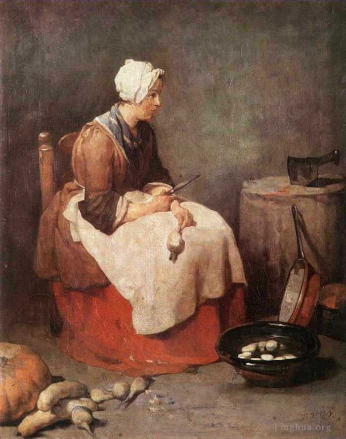 Jean-Baptiste-Simeon Chardin Oil Painting - Girl Peeling Vegetables
