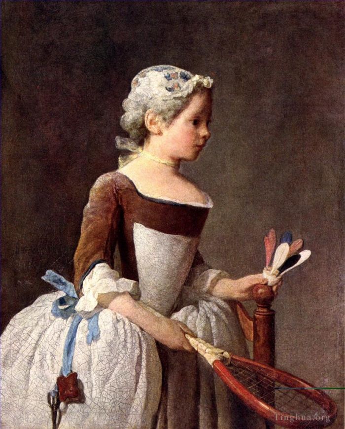 Jean-Baptiste-Simeon Chardin Oil Painting - Girl with a featherball racket