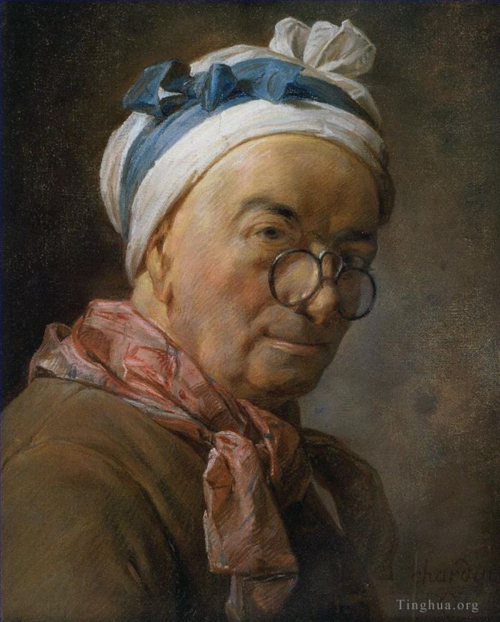 Jean-Baptiste-Simeon Chardin Oil Painting - Self portrait with glasses