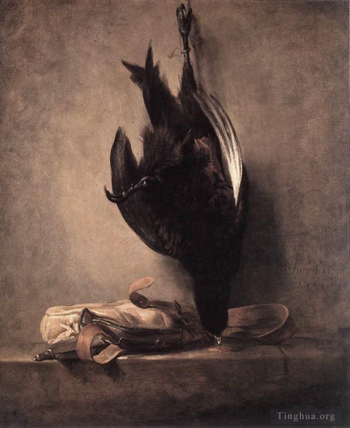 Jean-Baptiste-Simeon Chardin Oil Painting - Still Life with Dead Pheasant and Hunting Bag