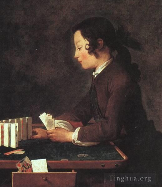Jean-Baptiste-Simeon Chardin Oil Painting - The House of Cards 1740
