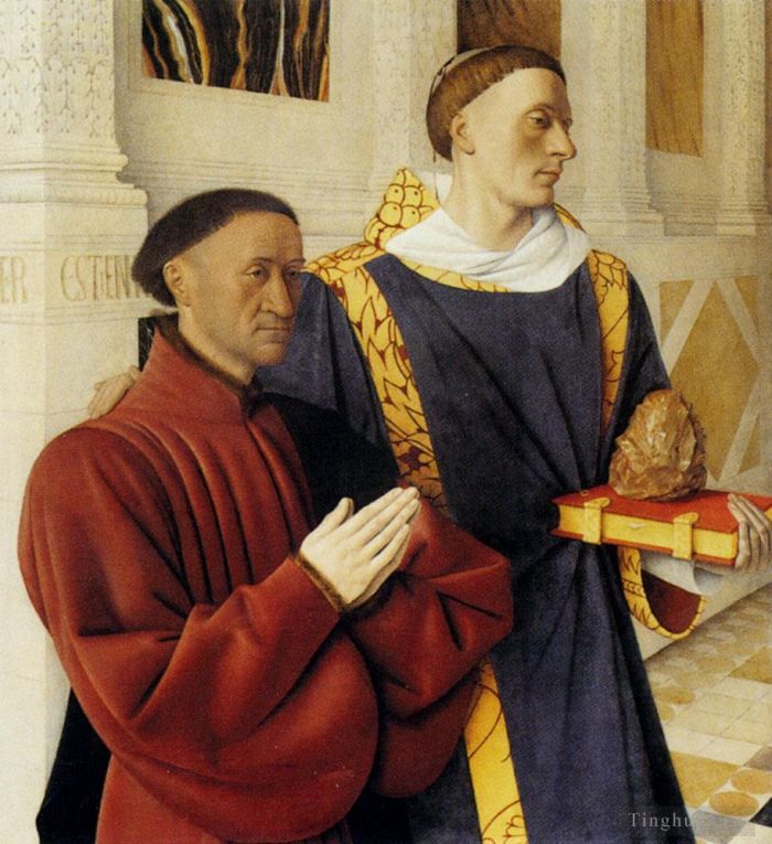 Jehan Fouquet Oil Painting - Etienne Chevalier With St Stephen