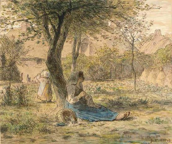 Jean-Francois Millet Oil Painting - In the Garden