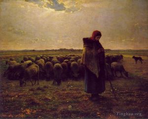 Artist Jean-Francois Millet's Work - Shepherdess with Her Flock