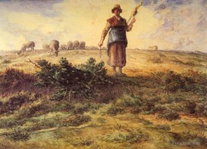 Artist Jean-Francois Millet's Work - A Shepherdess And Her Flock