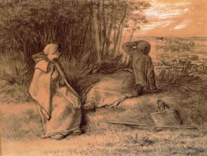 Artist Jean-Francois Millet's Work - Shepherdesses Seated In The Shade