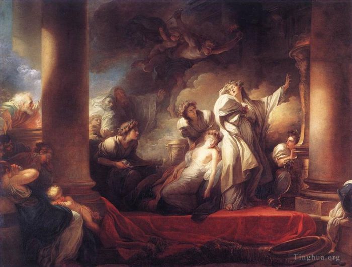 Jean-Honore Fragonard Oil Painting - Coresus Sacrificing himselt to Save Callirhoe