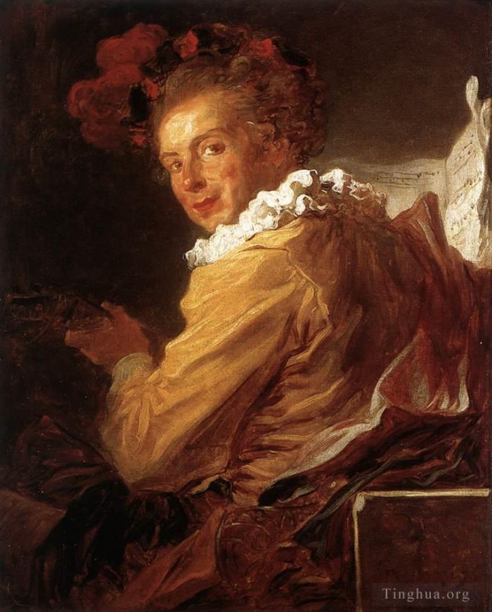 Jean-Honore Fragonard Oil Painting - Man Playing an Instrument The Music