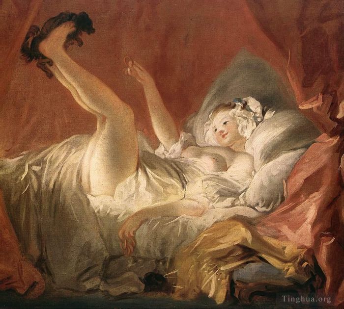 Jean-Honore Fragonard Oil Painting - Young Woman Playing with a Dog