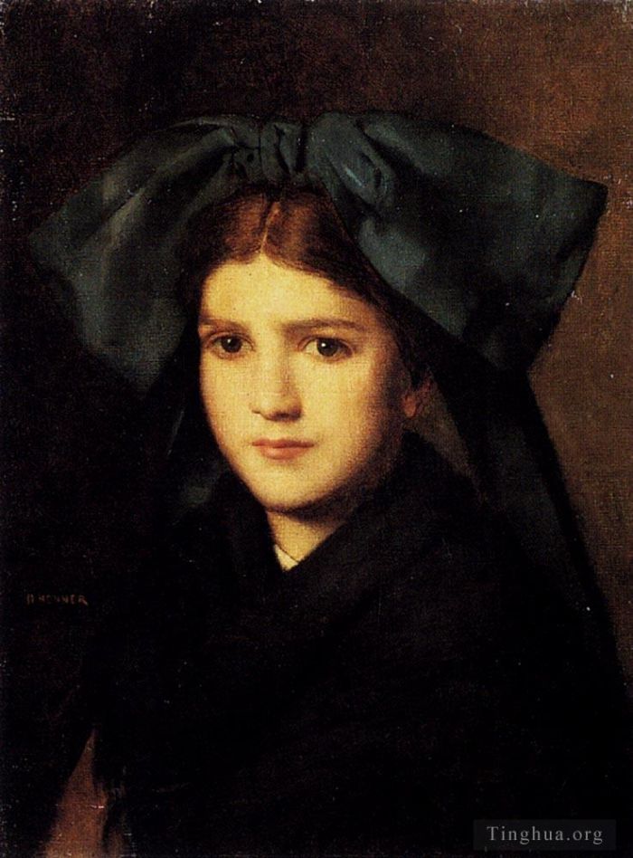 Jean-Jacques Henner Oil Painting - A Portrait Of A Young Girl With A Box In Her Hat