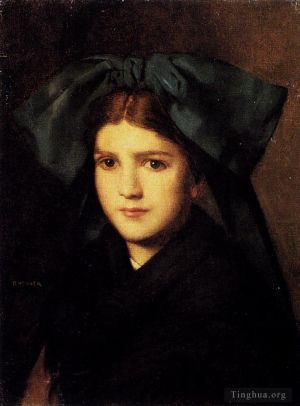 Artist Jean-Jacques Henner's Work - A Portrait Of A Young Girl With A Box In Her Hat
