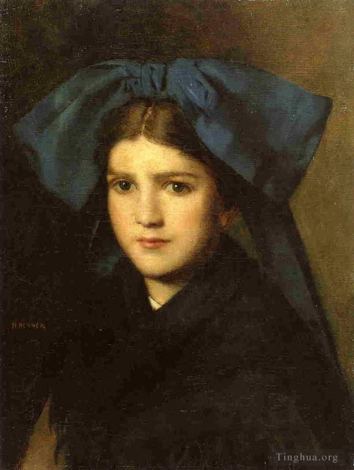 Jean-Jacques Henner Oil Painting - Portrait of a Young Girl with a Bow in Her Hair