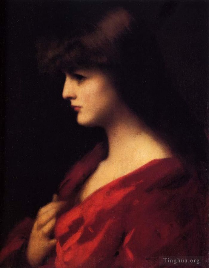 Jean-Jacques Henner Oil Painting - Study Of A Woman In Red