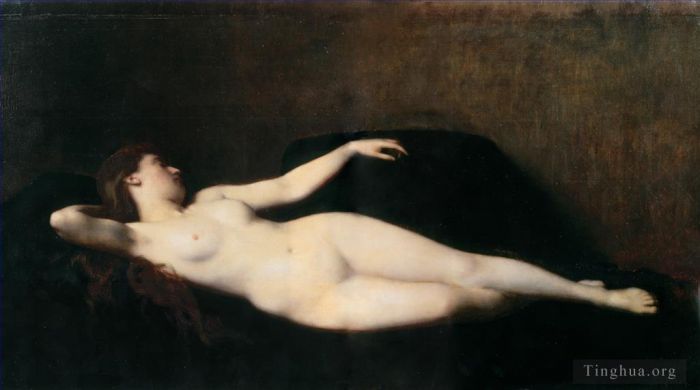 Jean-Jacques Henner Oil Painting - Donna sul divano nero