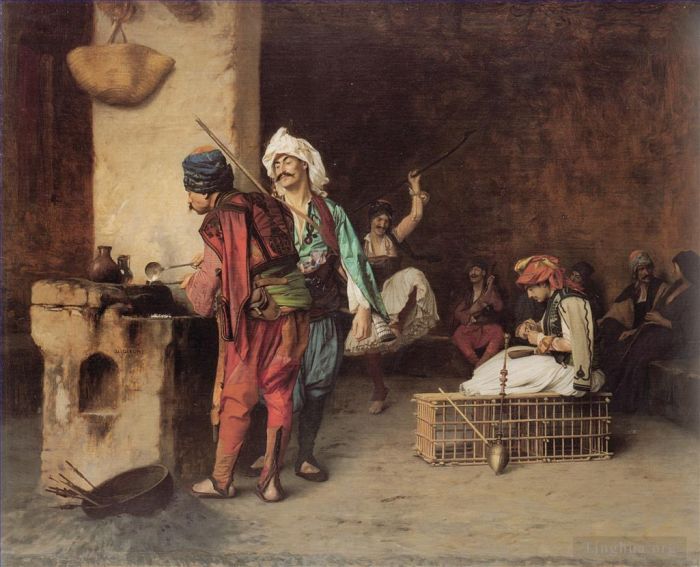 Jean-Leon Gerome Oil Painting - A Cafe in Cairo
