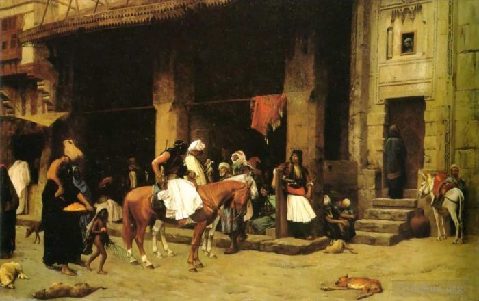 Jean-Leon Gerome Oil Painting - A Street Scene in Cairo