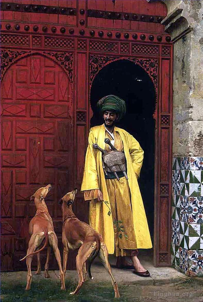 Jean-Leon Gerome Oil Painting - An Arab and his Dog